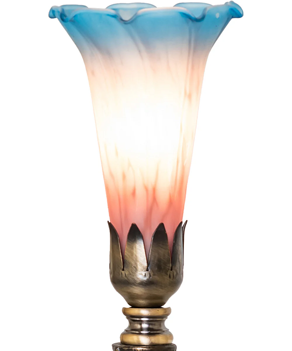 12" High Pink/Blue Tiffany Pond Lily Cherub Mini Lamp - Image 3