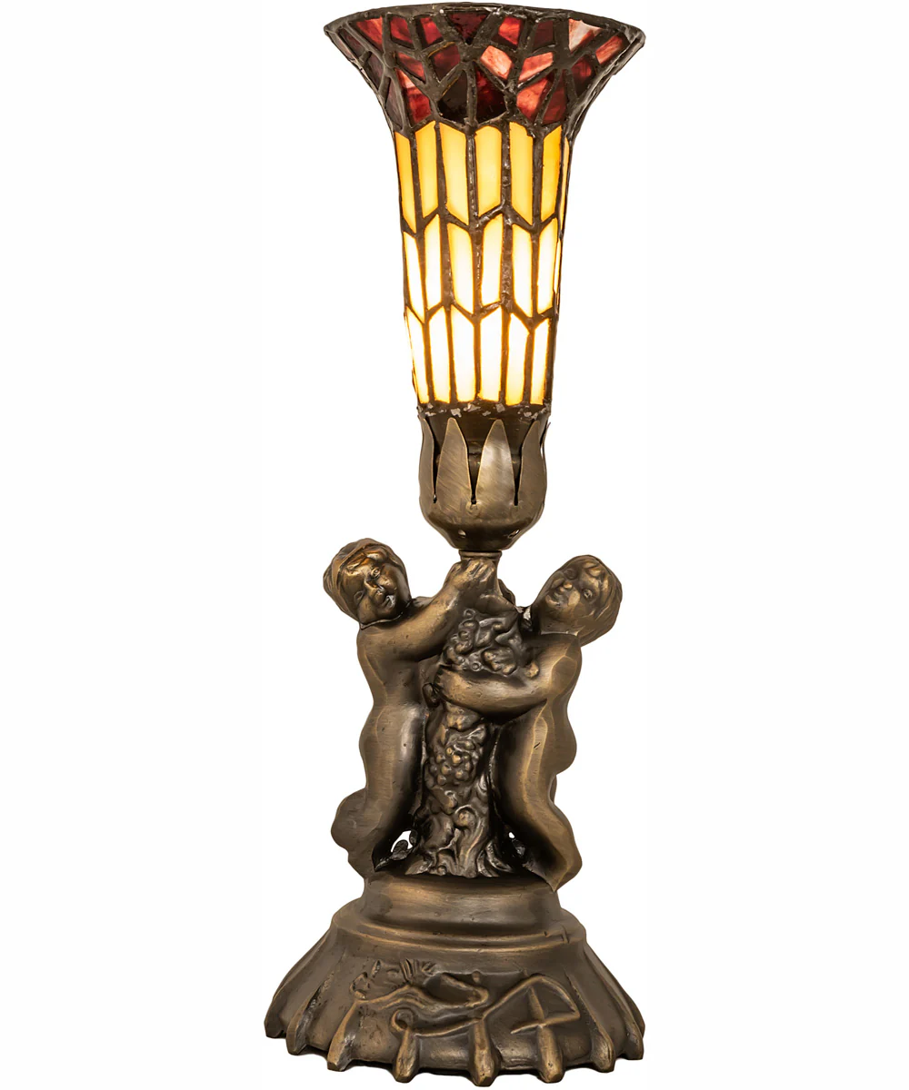 13" High Stained Glass Pond Lily Twin Cherub Accent Lamp - Image 5