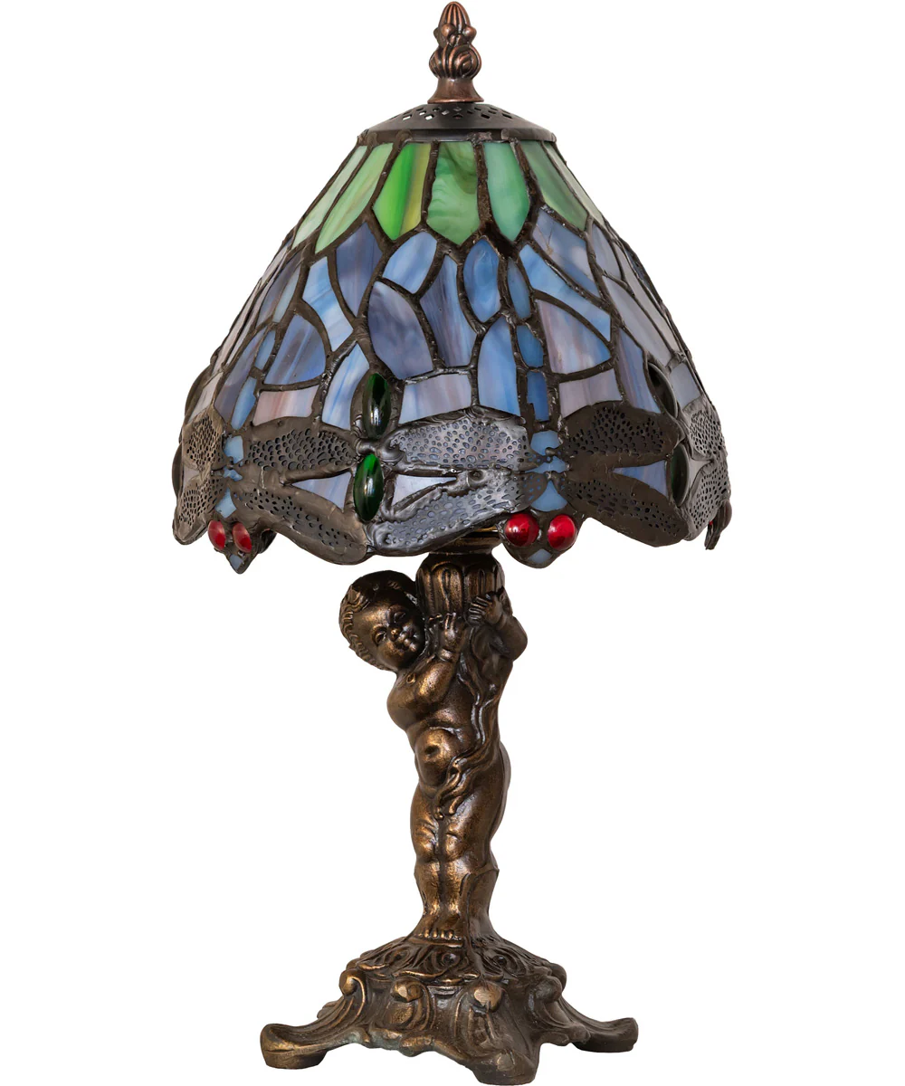 13" High Tiffany Hanginghead Dragonfly Cherub Accent Lamp - Image 2