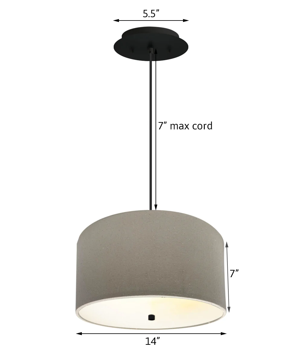 14" W 2 Light Pendant Light Oatmeal Shade with Diffuser, Black Cord - Image 2