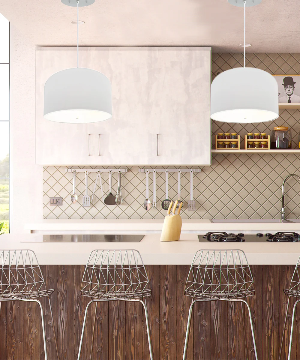 14" W 2 Light Pendant White Shade with Diffuser, White Cord - Image 3