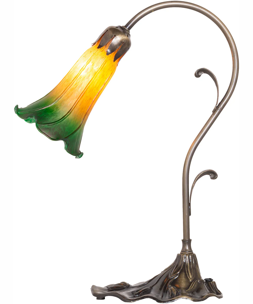 15" High Amber/Green Tiffany Pond Lily Accent Lamp - Image 7