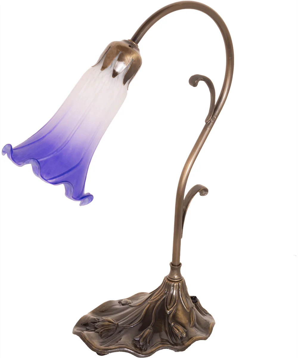 15" High Blue/White Tiffany Pond Lily Accent Lamp - Image 3