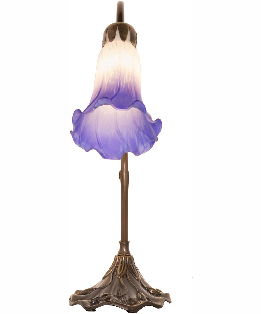 15" High Blue/White Tiffany Pond Lily Accent Lamp - Image 5