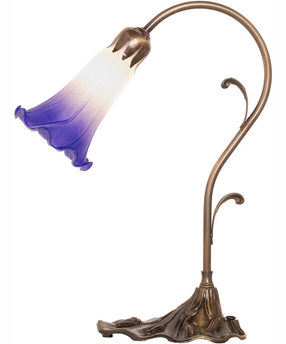 15" High Blue/White Tiffany Pond Lily Accent Lamp - Image 7