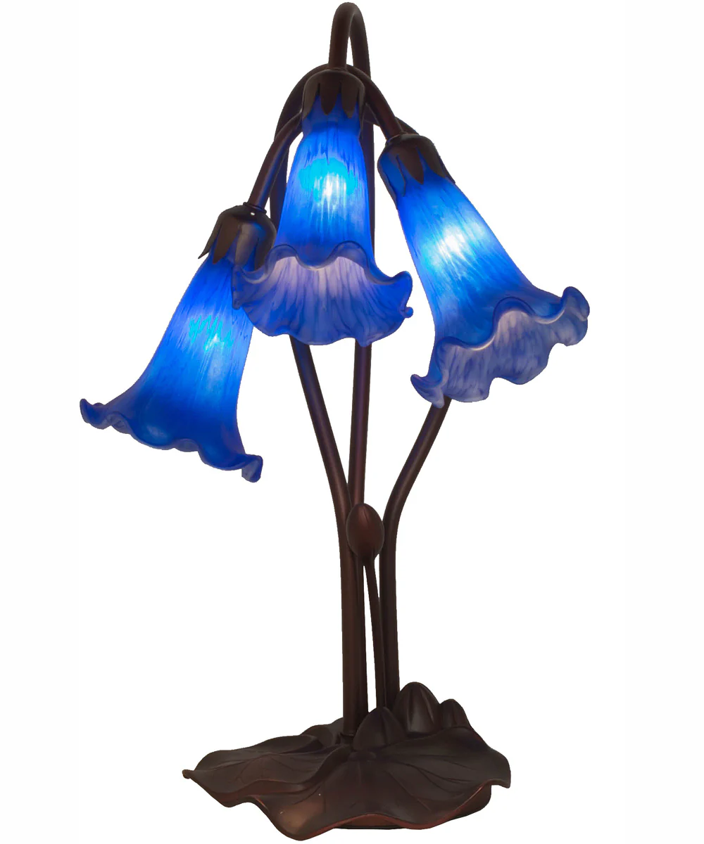 16" High Blue Tiffany Pond Lily 3 Light Accent Lamp - Image 2