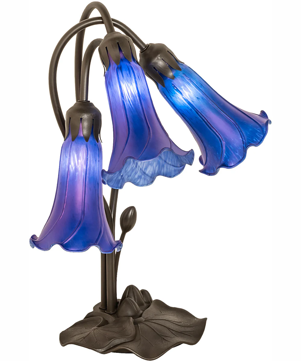 16" High Blue Tiffany Pond Lily 3 Light Accent Lamp - Image 2