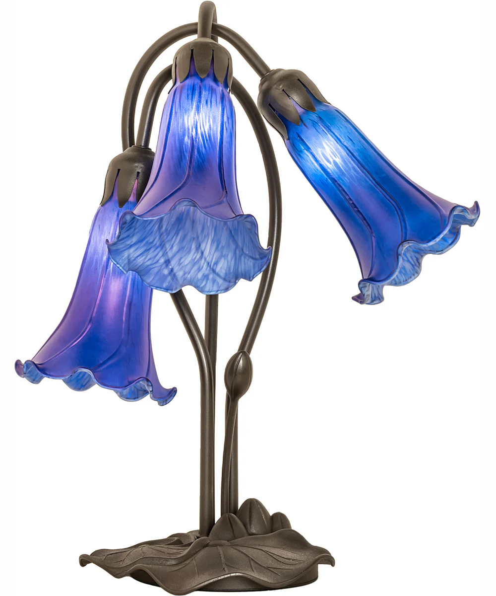16" High Blue Tiffany Pond Lily 3 Light Accent Lamp - Image 5