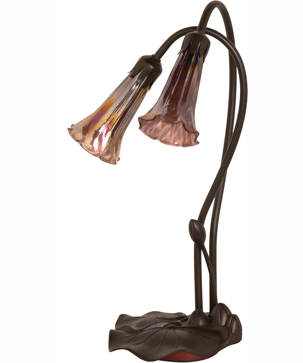 16" High Purple Iridescent Tiffany Pond Lily 2 Light Accent Lamp - Image 3