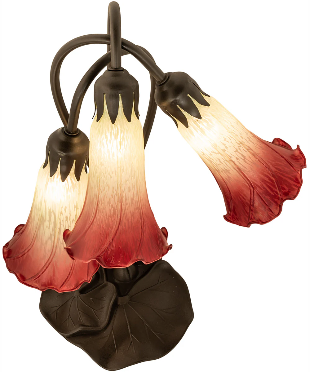 16" High Seafoam/Cranberry Tiffany Pond Lily 3 Light Accent Lamp - Image 4