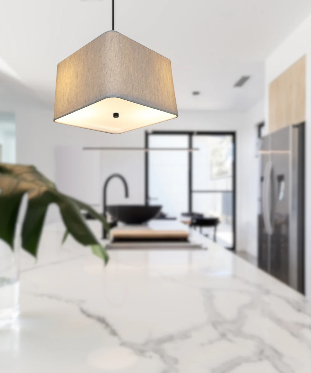 16" W 2 Light Pendant Rounded Corner Square Oatmeal Drum Shade with Diffuser, Black Cord - Image 4