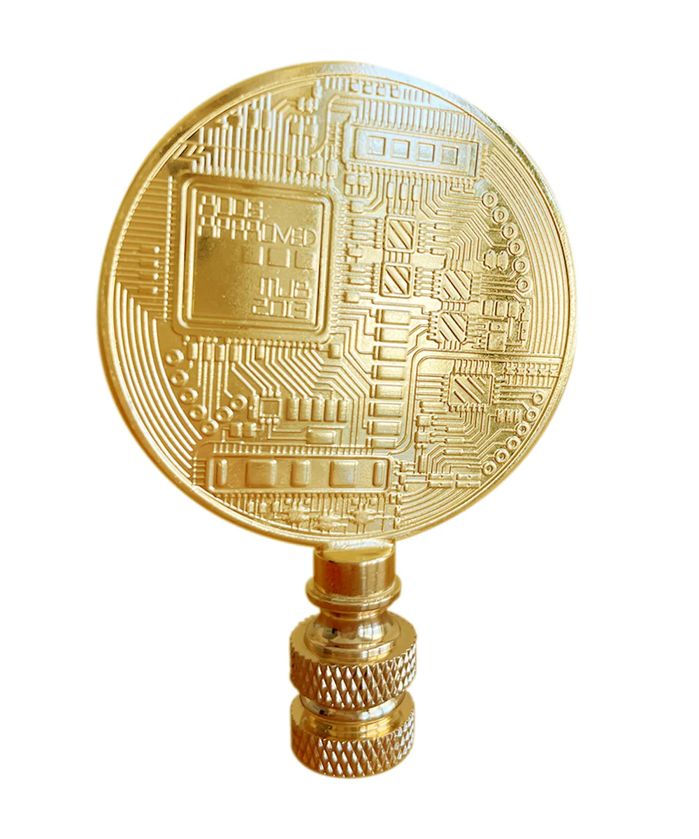 2.75"H Bitcoin Token Icon Polished Brass Finish Lamp Finial - Image 3