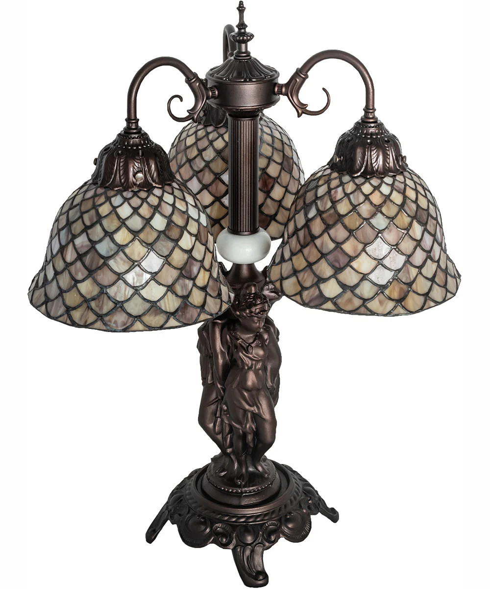 23" High Tiffany Fishscale 3 Light Table Lamp - Image 3