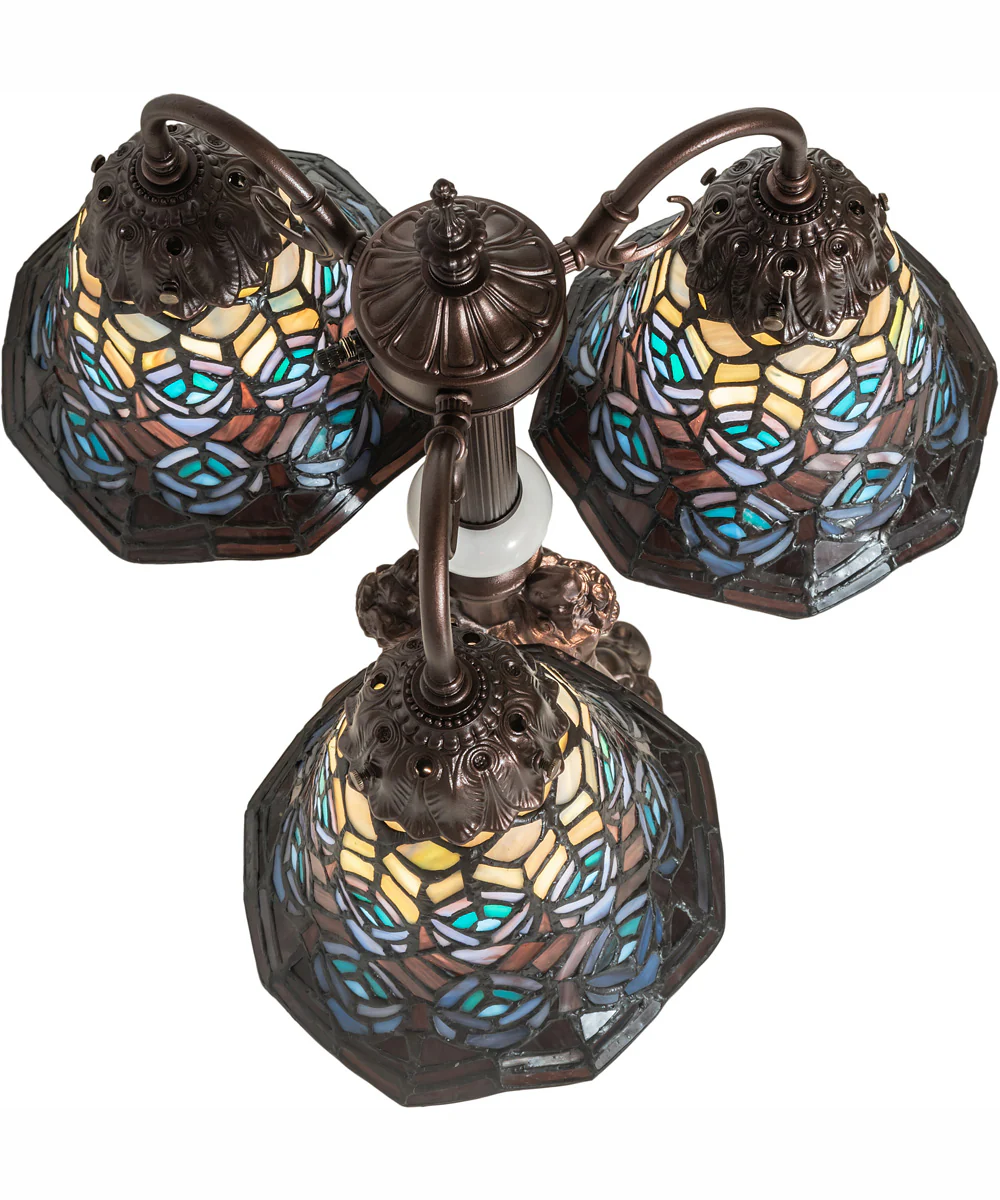 23" High Tiffany Peacock Feather 3 Light Table Lamp - Image 4