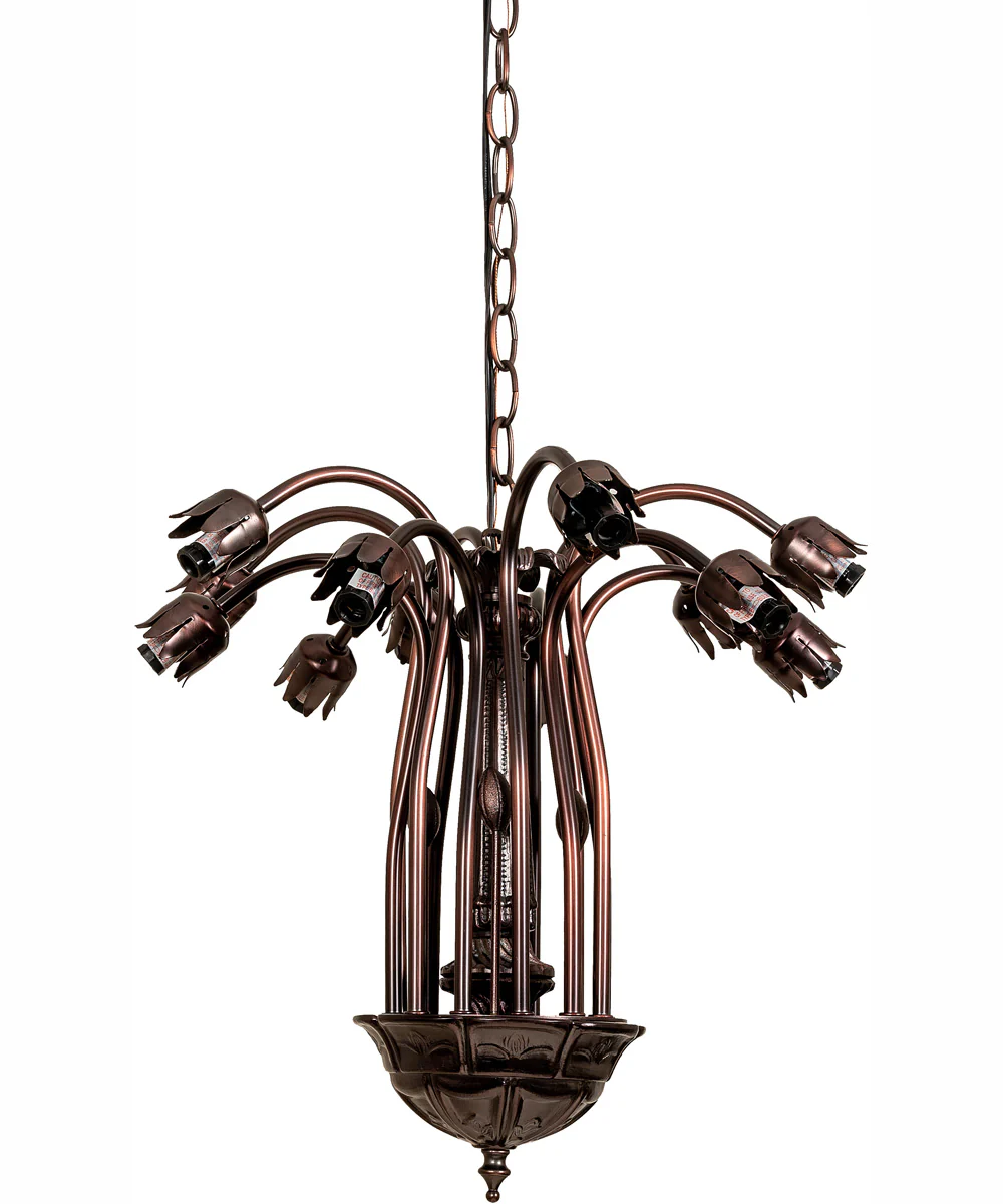 24" Wide Amber Tiffany Pond Lily 12 Light Chandelier - Image 5
