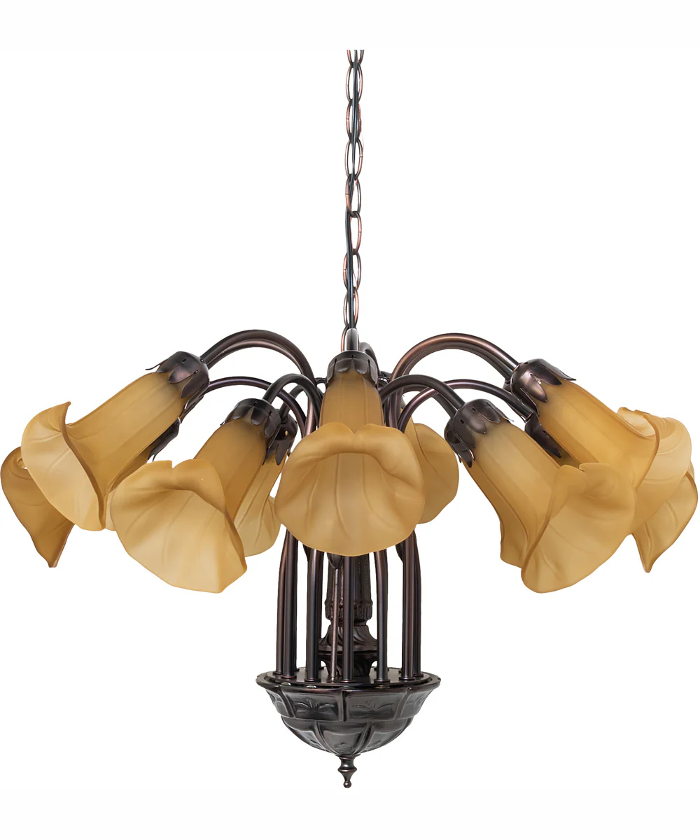 24" Wide Amber Tiffany Pond Lily 12 Light Chandelier - Image 3