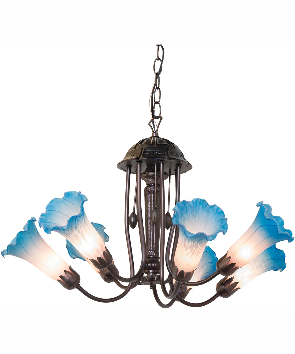 24" Wide Pink/Blue Tiffany Pond Lily 7 Light Chandelier - Image 2
