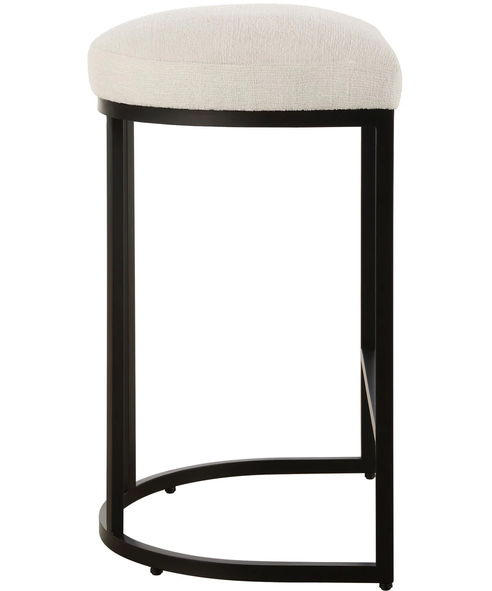26" Counter Stool in Matte Black with Textured Cream Fabric - Image 5