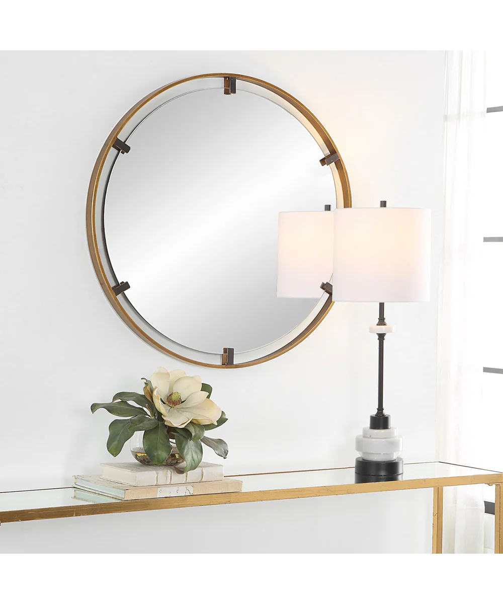 32x32" Wall Mirror with Gold Frame on Dark Bronze Clips - Image 5
