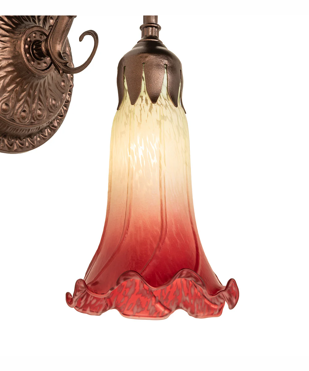 5" Wide Seafoam/Cranberry Pond Lily Victorian Wall Sconce - Image 5