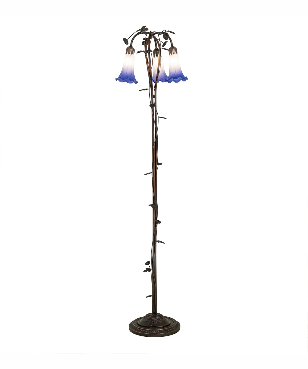 58" High Blue/White Pond Lily 3 Light Floor Lamp - Image 7