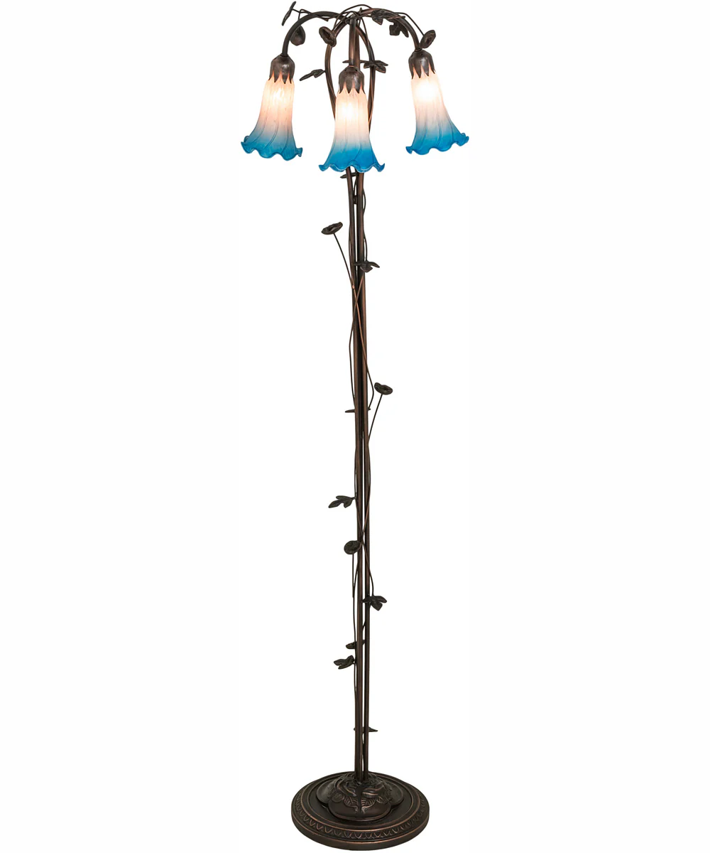 58" High Pink/Blue Tiffany Pond Lily 3 Light Floor Lamp - Image 2