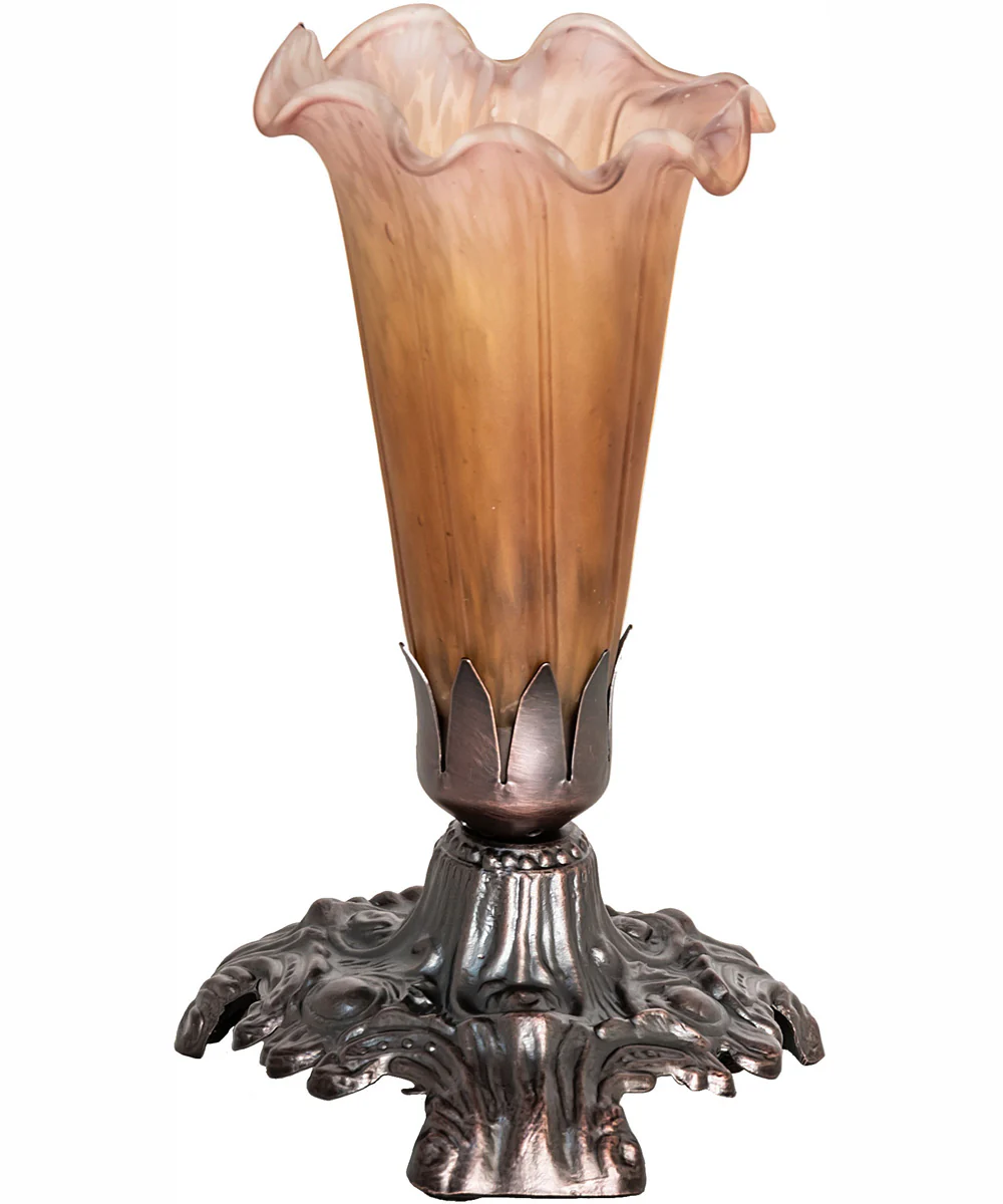7" High Amber/Purple Tiffany Pond Lily Victorian Mini Lamp - Image 3