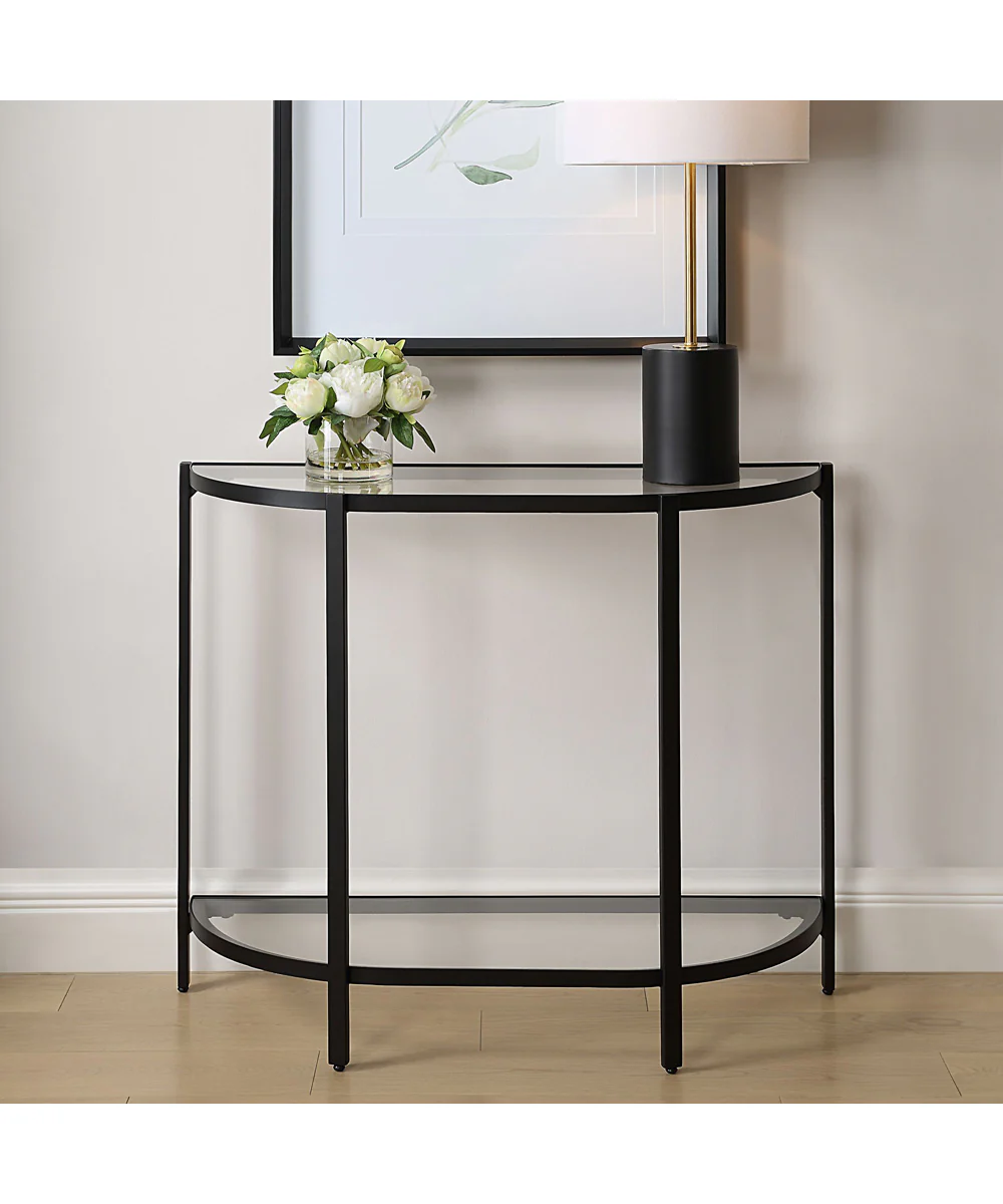 Accent Furniture with Tempered Glass Top with Shelves Satin Black - Image 2