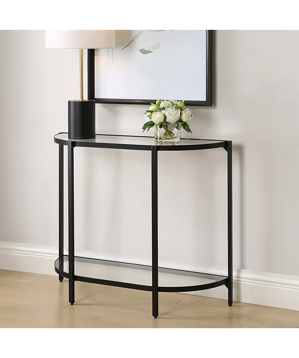 Accent Furniture with Tempered Glass Top with Shelves Satin Black - Image 3