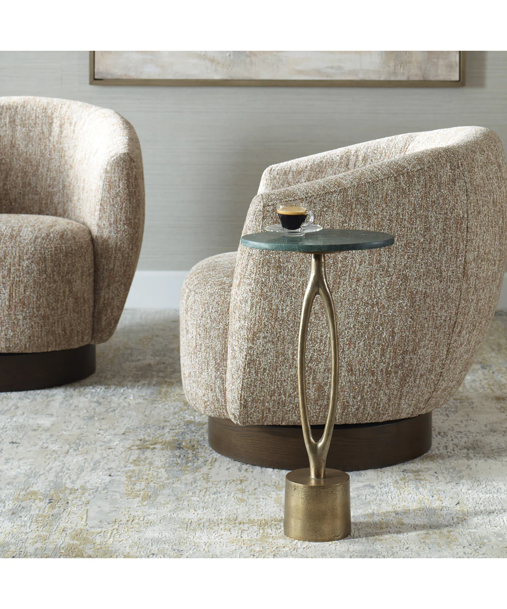 Accent Table in Antique Brass and Emerald Green Marble - Image 2