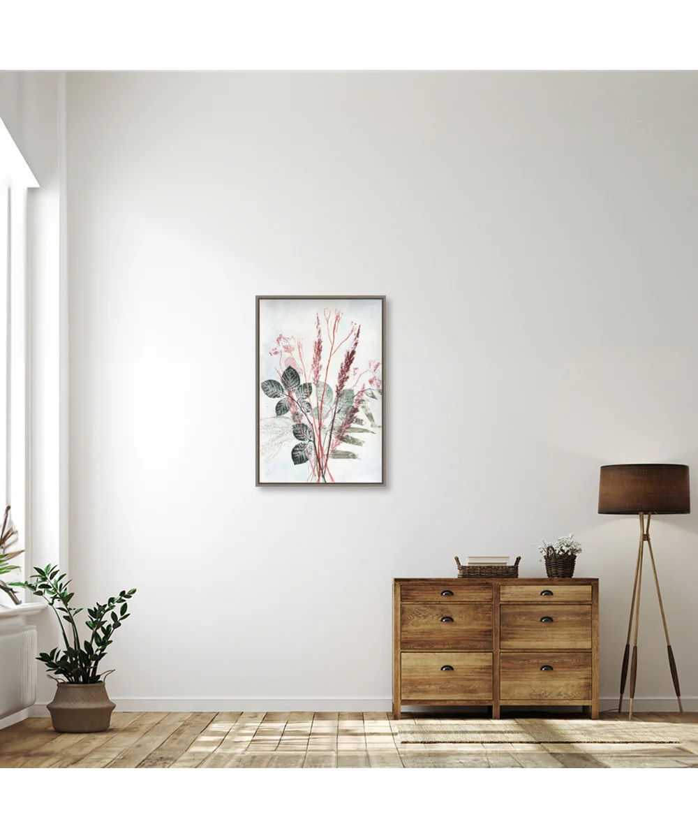 Framed Bouquet 2 Red Green by Pernille Folcarelli Canvas Wall Art Print (23 W x 33 H), Sylvie Greywash Frame - Image 2