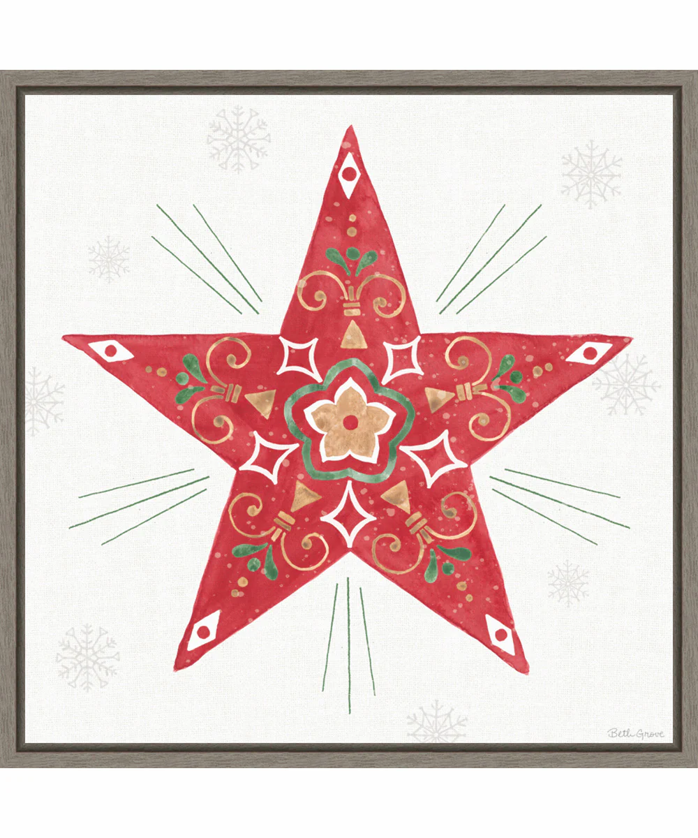 Framed Christmas Charm XI by Beth Grove Canvas Wall Art Print (22 W x 22 H), Sylvie Greywash Frame