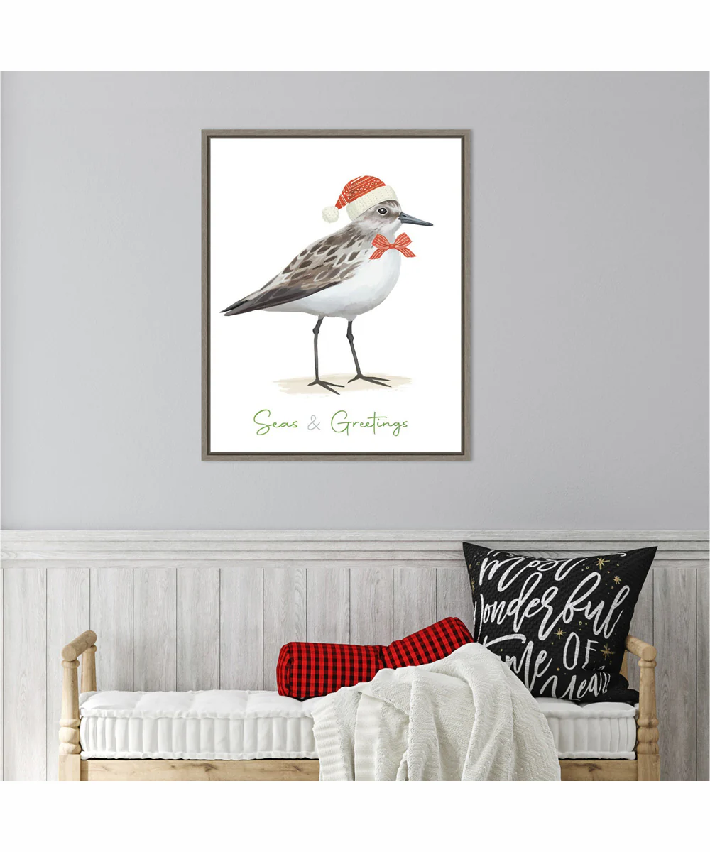 Framed Christmas Sandpiper I by Lucca Sheppard Canvas Wall Art Print (23  W x 28  H), Sylvie Greywash Frame - Image 2