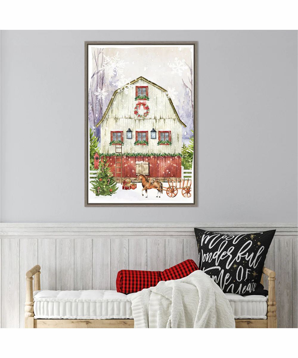 Framed Country Christmas Barn by Art Nd Canvas Wall Art Print (23 W x 33 H), Sylvie Greywash Frame - Image 2