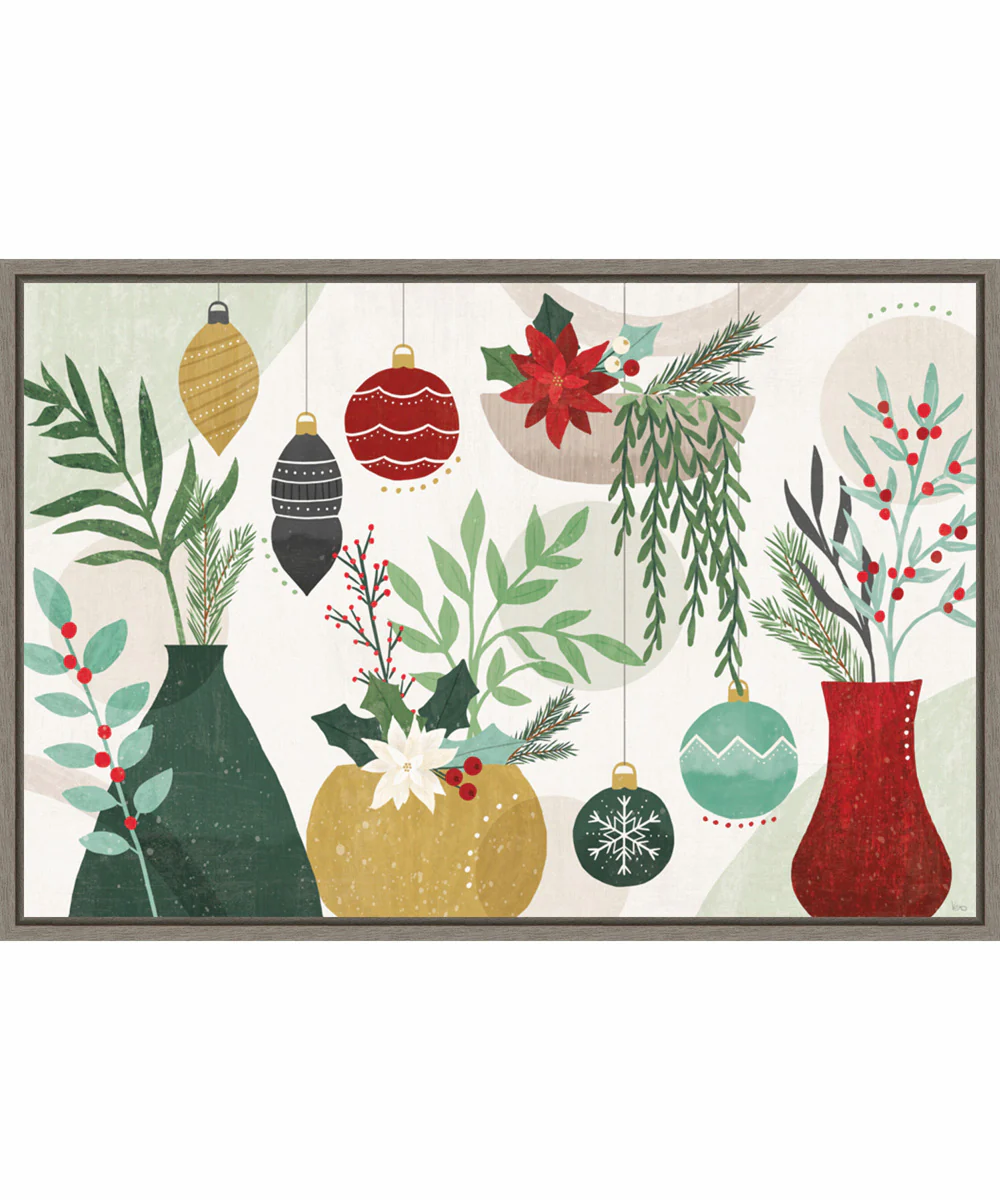 Framed Deco Holiday Vases I by Veronique Charron Canvas Wall Art Print (33 W x 23 H), Sylvie Greywash Frame