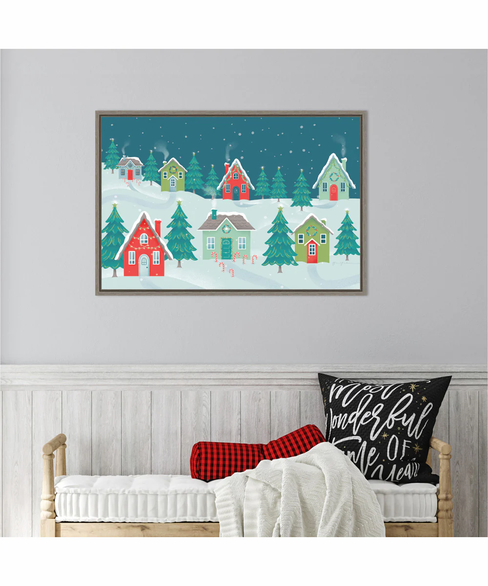 Framed Fa La La I Christmas Houses by Gia Graham Canvas Wall Art Print (33  W x 23  H), Sylvie Greywash Frame - Image 2