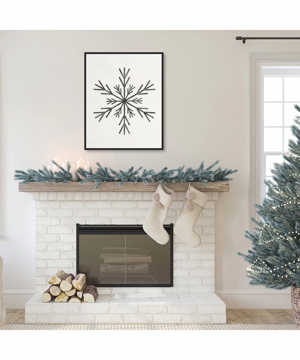 Framed Modern Snowflake by Nina Blue Canvas Wall Art Print (23 W x 28 H), Sylvie Black Frame - Image 2