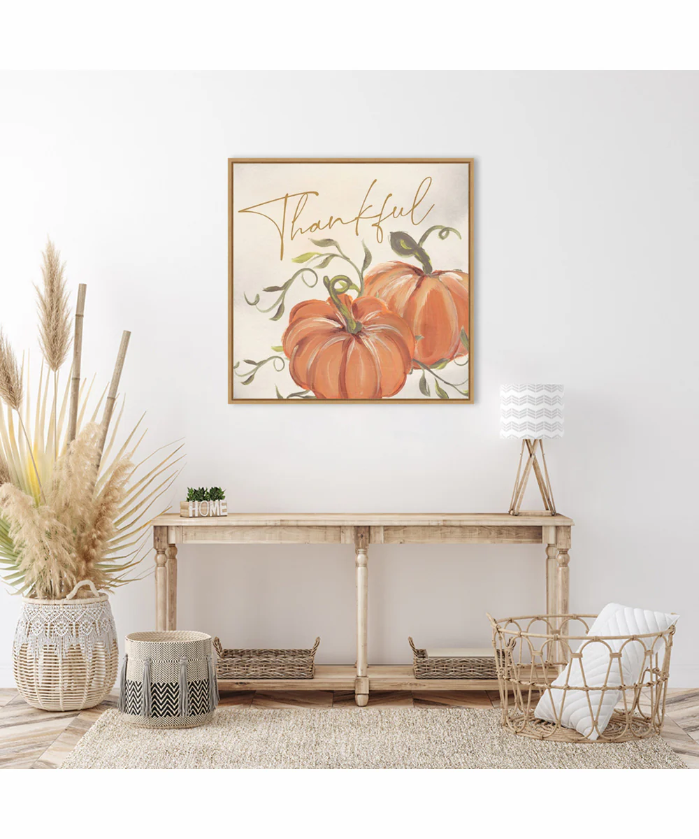 Framed Thankful Pumpkins by Nina Blue Canvas Wall Art Print (30  W x 30  H), Sylvie Maple Frame - Image 2