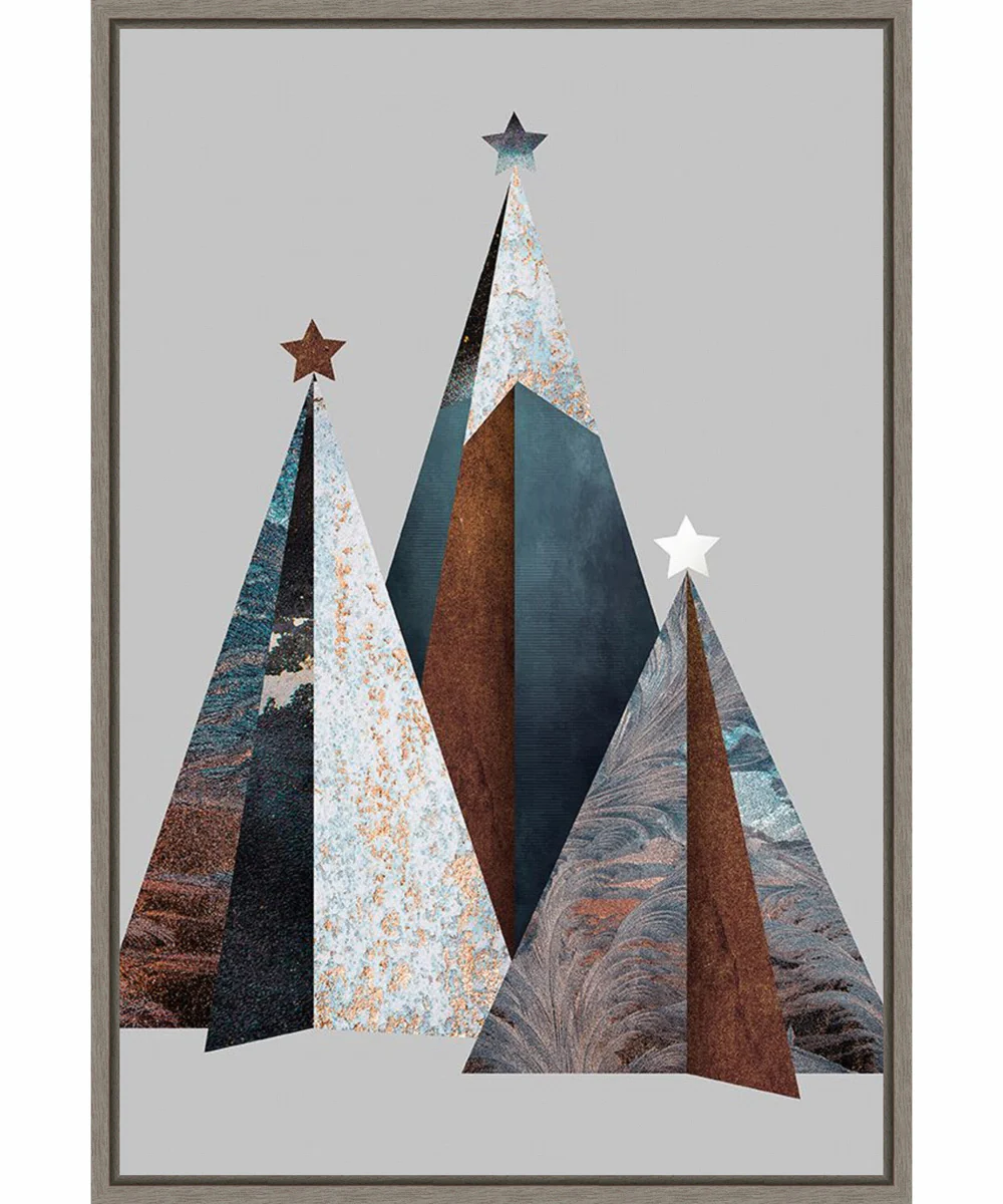 Framed Three Christmas Trees by Design Fabrikken Canvas Wall Art Print (23 W x 33 H), Sylvie Greywash Frame