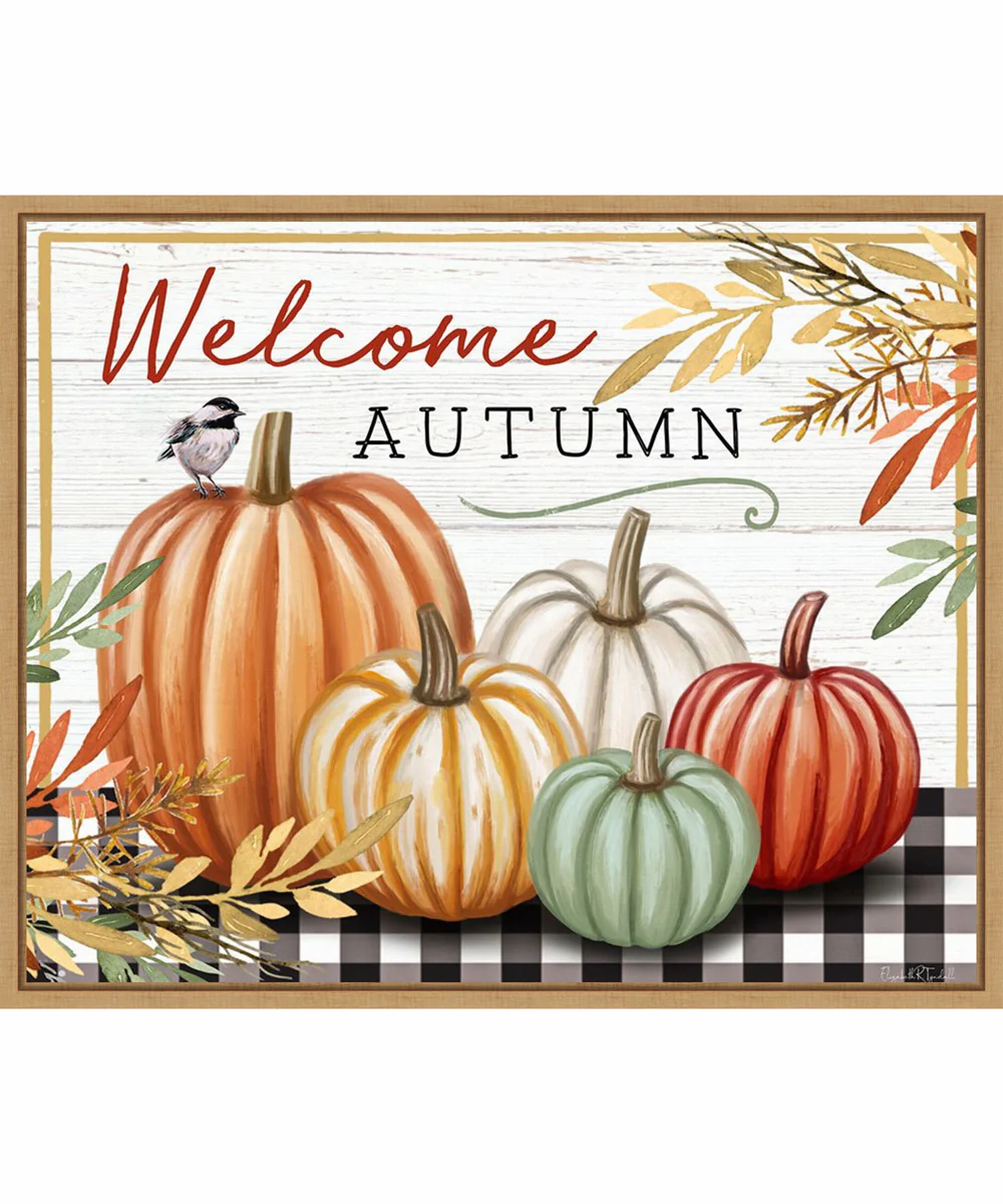 Framed Welcome Autumn by Elizabeth Tyndall Canvas Wall Art Print (28 W x 23 H), Sylvie Maple Frame