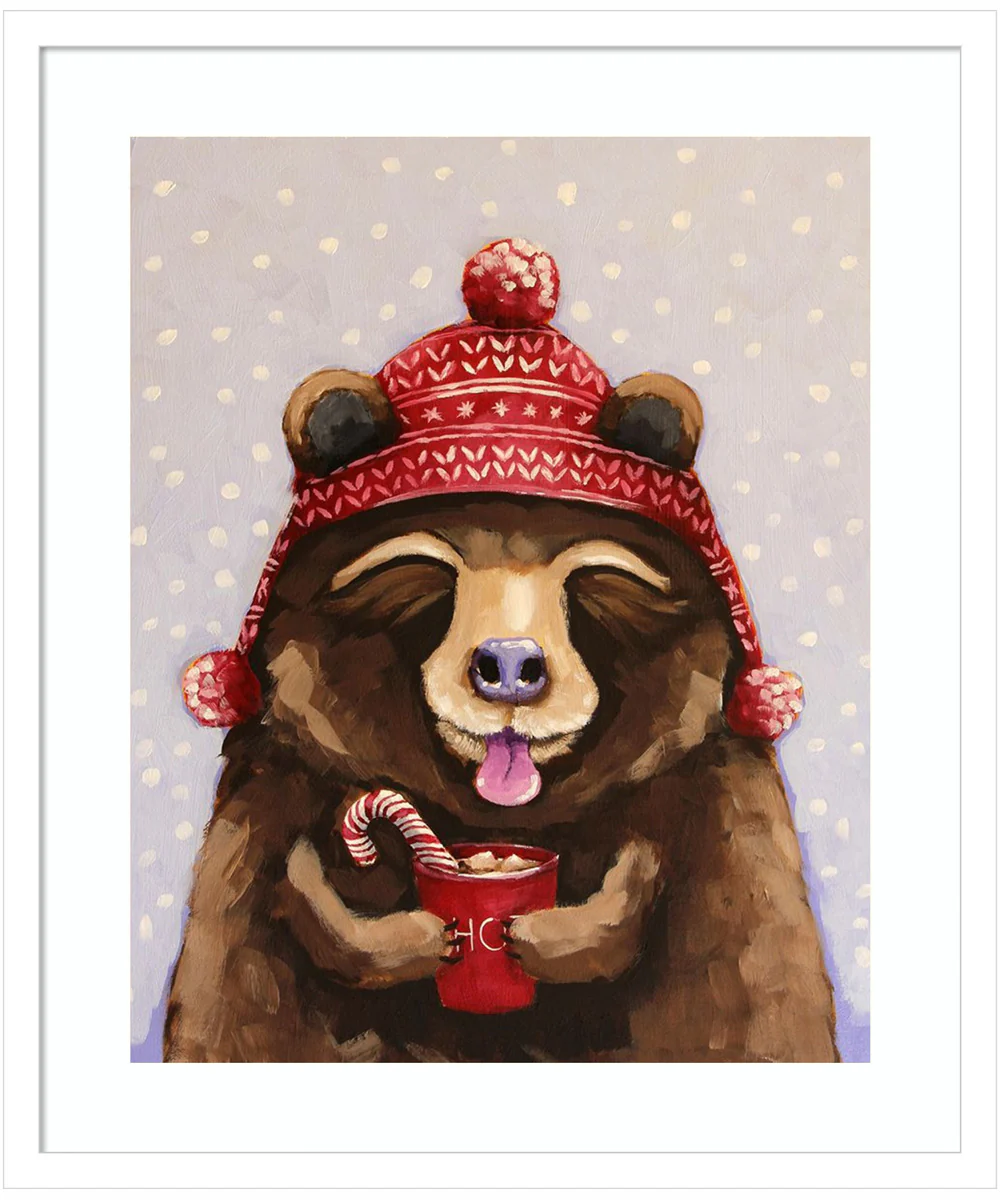 Hot Chocolate Bear by Lucia Stewart Wood Framed Wall Art Print (21  W x 25  H), Svelte White Frame
