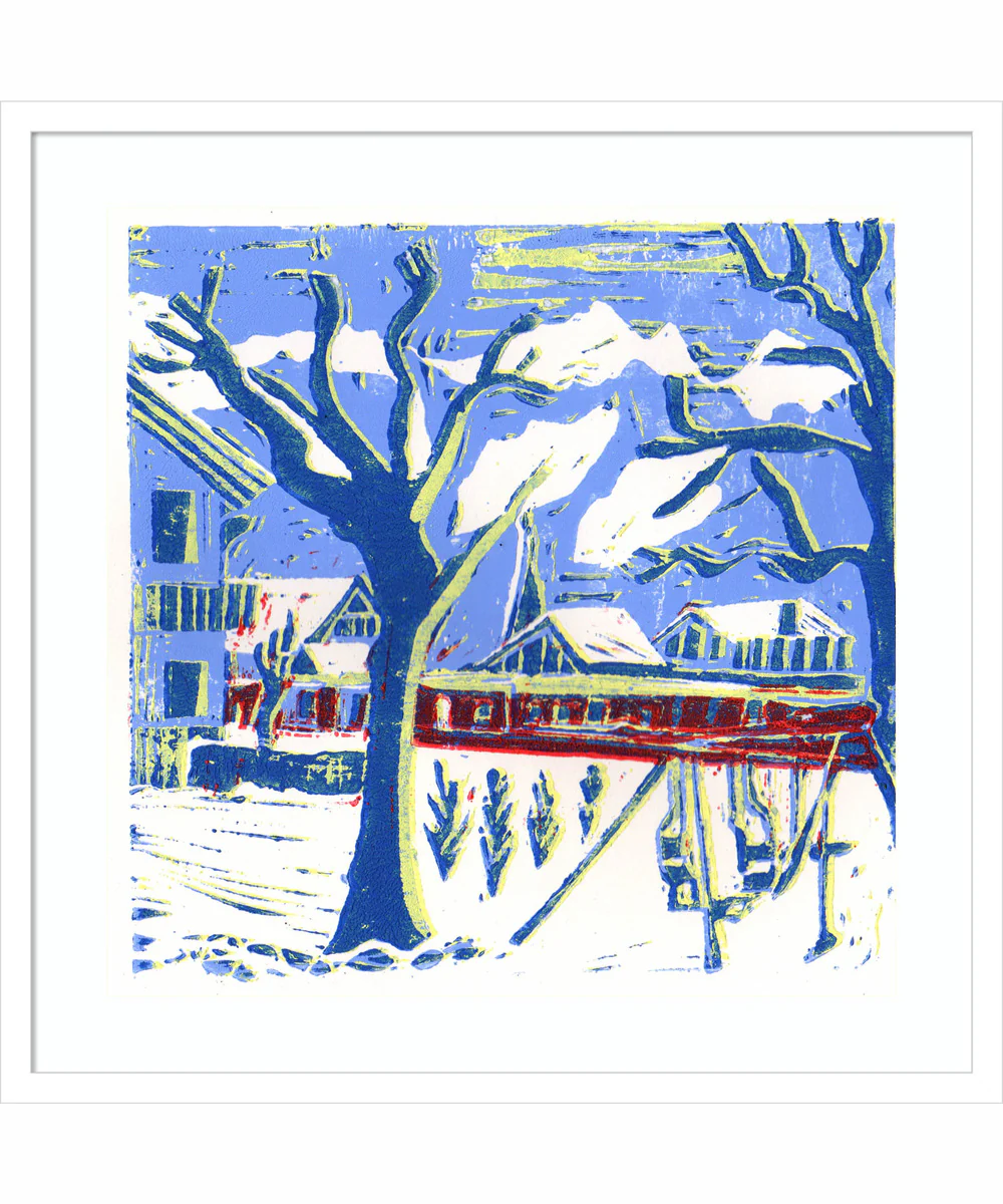 Mayrhofen Trees with Snow by Charlotte Orr Wood Framed Wall Art Print (25 W x 25 H), Svelte White Frame