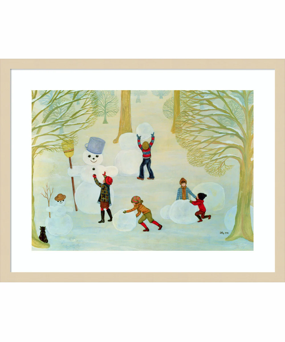 Snowmen by Ditz Wood Framed Wall Art Print (25 W x 20 H), Svelte Natural Frame