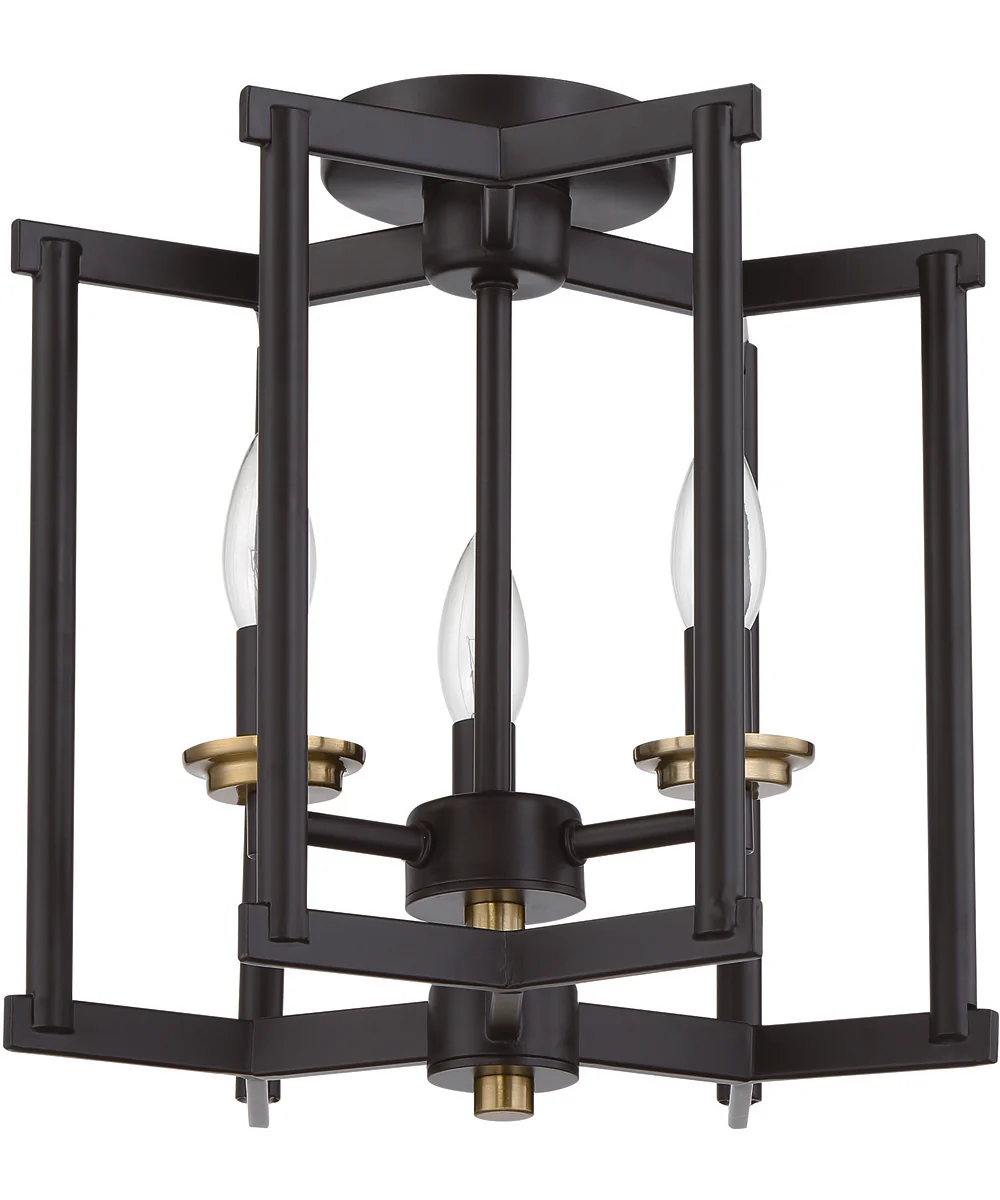 Avante Grand 3-Light Convertible Semi Flush Flat Black/Satin Brass - Image 4