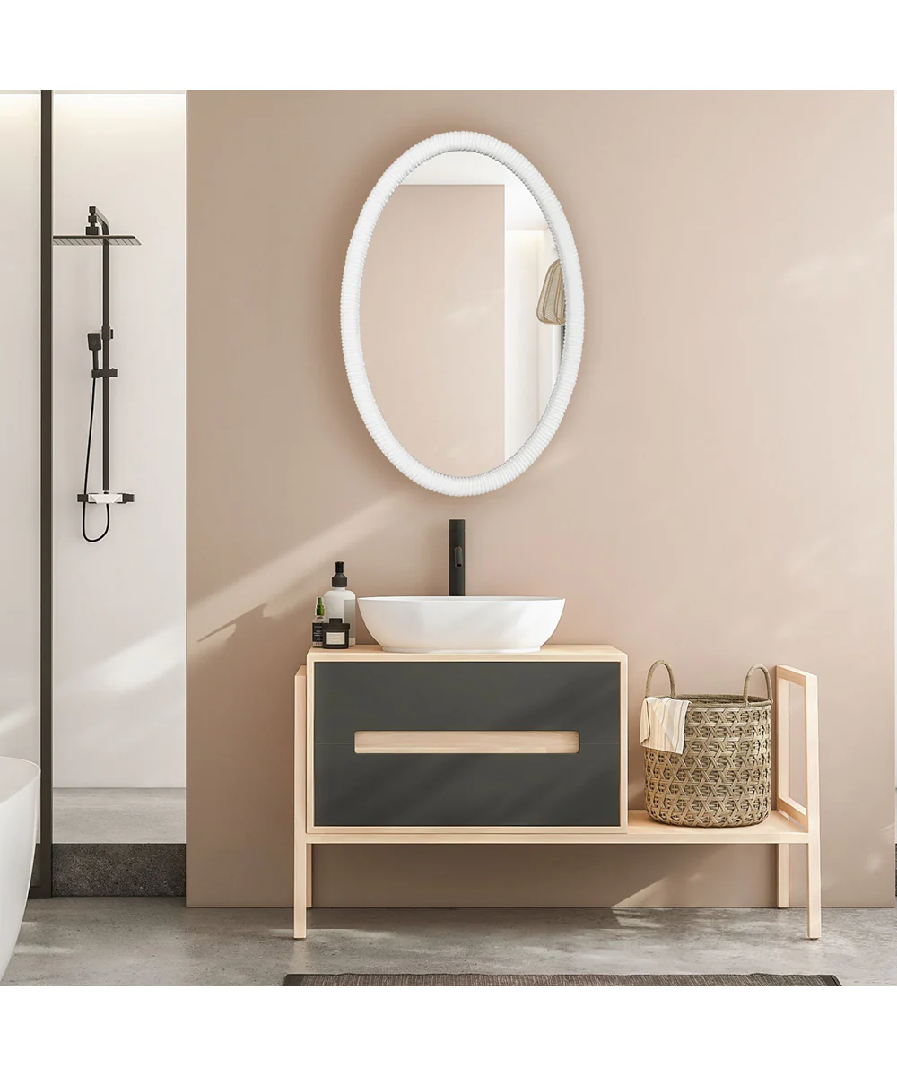 Bali White Ribbed Oval Mirror - Image 2