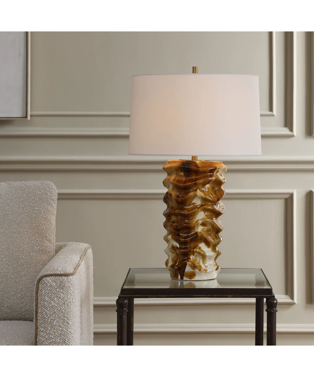 Bassa Brown Cream Glazed Table Lamp - Image 2