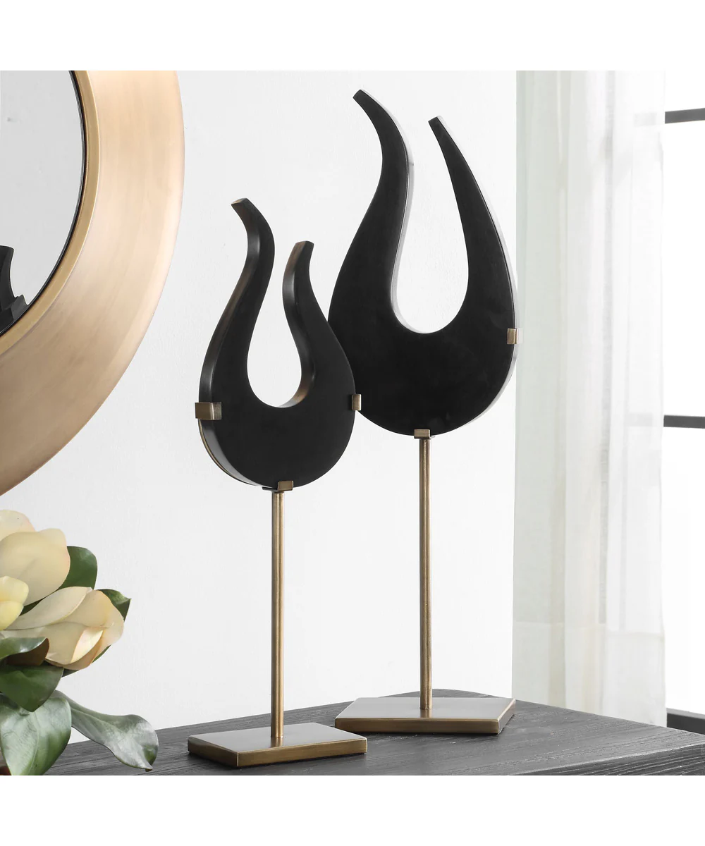 Black Flame Sculptures, Set of 2 - Image 2
