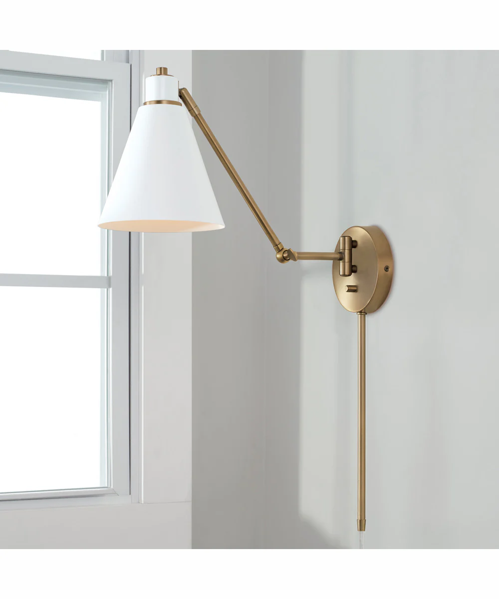 Bradley 1-Light Plug In Sconce Aged Brass and White, 7"W - Image 2