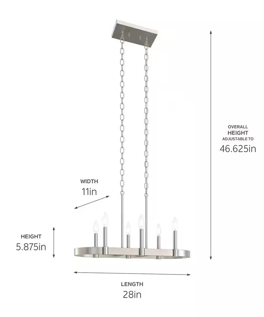 Brene 28"W 6-light Linear Farmhouse Chandelier by Kichler Brushed Nickel Finish - Image 4