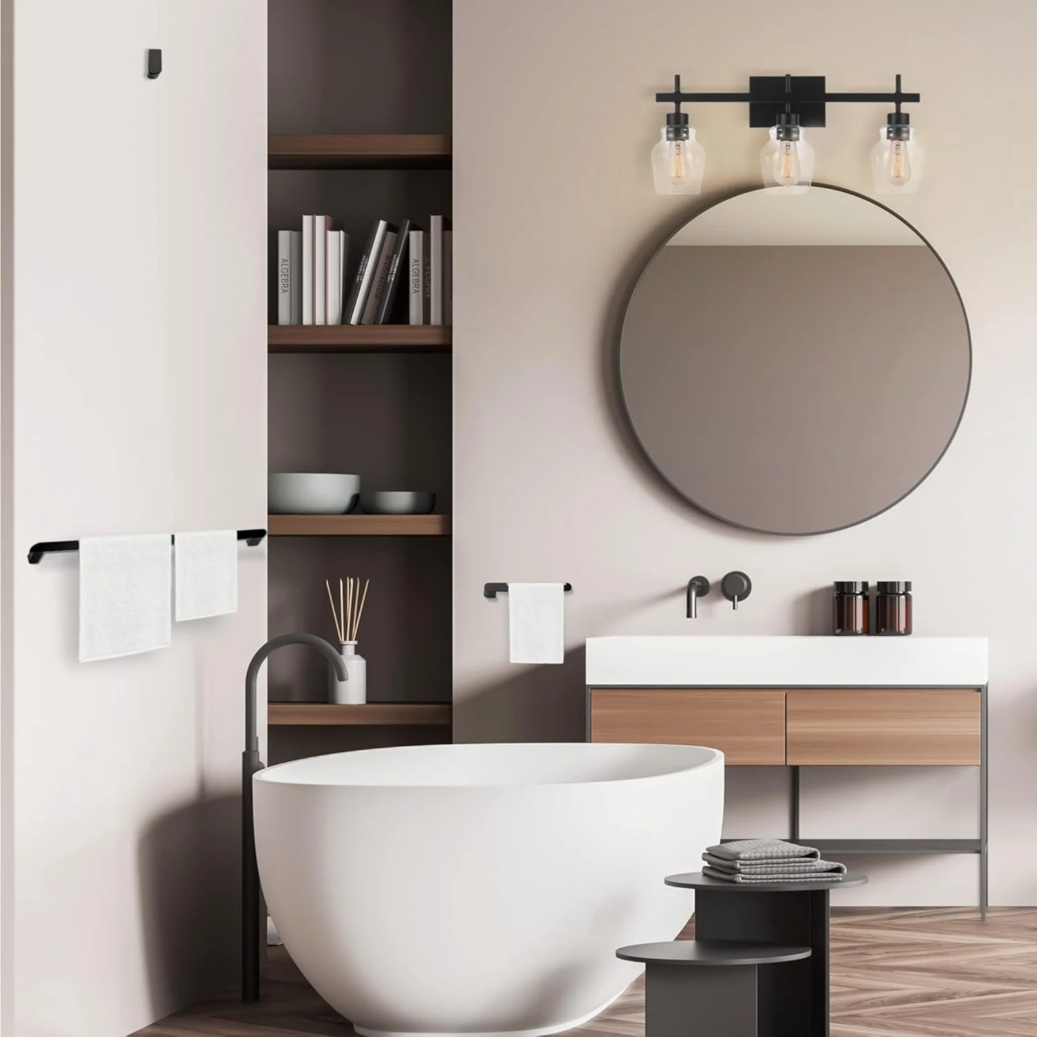 Bunbury 5-Piece "All-in-One" Bathroom Set, Matte Black, 3-Light Vanity Light Combo - Image 2